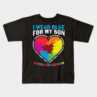 I wear Blue For My Son Autism Awareness Mom Dad Matching Kids T-Shirt